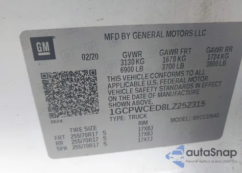 2020 Chevrolet Silverado 1500 2Wd Short Bed Lt из США, поврежденный, VIN 1GCPWCED8LZ252315